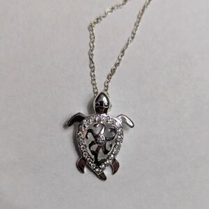 Diamond Sterling Silver Turtle Pendant Necklace